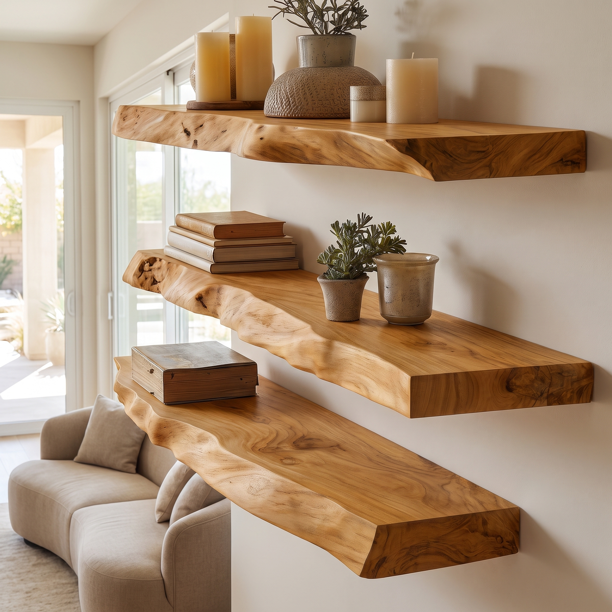 Calviro Live Edge Solid Wood Floating Shelf SPA935392 Teak - Timberustic Floating Shelf