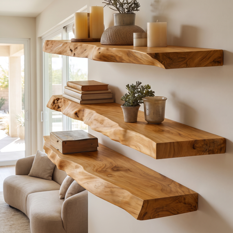 Calviro Live Edge Solid Wood Floating Shelf SPA935392 Teak - Timberustic Floating Shelf