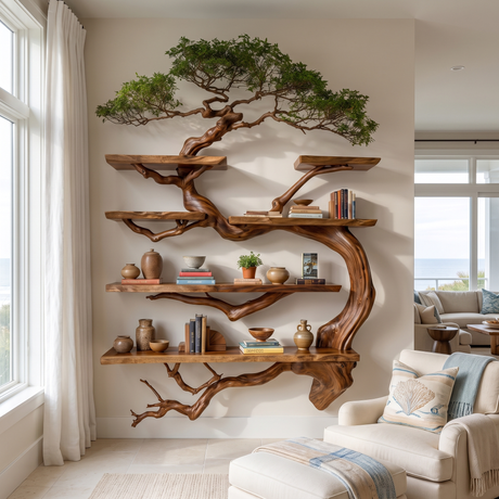 Canopycrest Handcrafted Solid Wood Floating Tree Bookshelf Brown - Timberustic Floating Tree Bookshelf