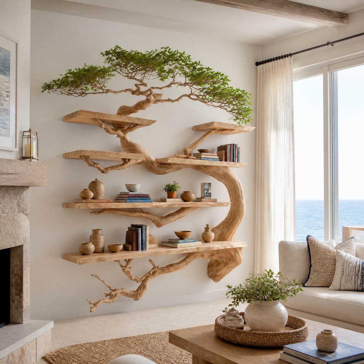 Canopycrest Handcrafted Solid Wood Floating Tree Bookshelf Natural Oak - Timberustic Floating Tree Bookshelf