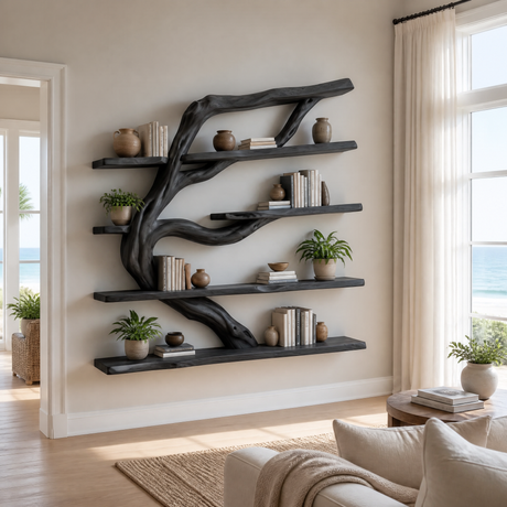 Canopyline Handcrafted Solid Wood Floating Tree Bookshelf Black - Timberustic Floating Tree Bookshelf