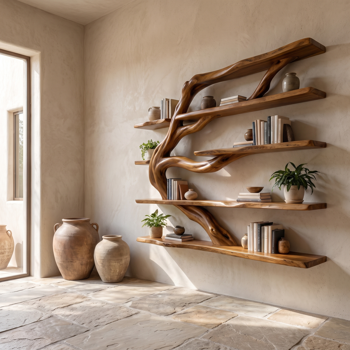 Canopyline Handcrafted Solid Wood Floating Tree Bookshelf Brown - Timberustic Floating Tree Bookshelf