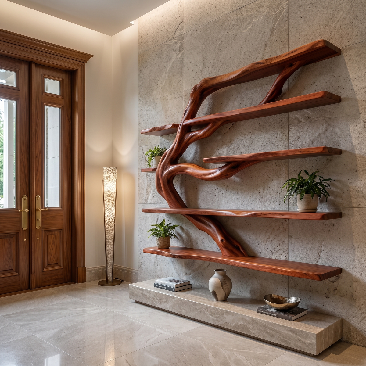 Canopyline Handcrafted Solid Wood Floating Tree Bookshelf Mahogany - Timberustic Floating Tree Bookshelf