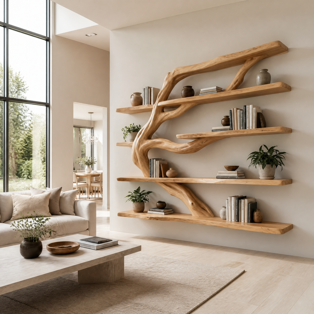 Canopyline Handcrafted Solid Wood Floating Tree Bookshelf Natural Oak - Timberustic Floating Tree Bookshelf