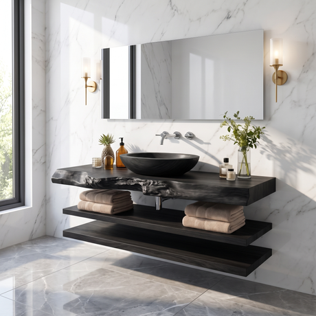 Cavello Handcrafted Live Edge Solid Wood Floating Bathroom Vanity SPA234268 Black - Timberustic Floating Bathroom Vanity