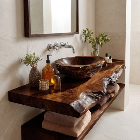 Cavello Handcrafted Live Edge Solid Wood Floating Bathroom Vanity SPA234268 Dark Walnut - Timberustic Floating Bathroom Vanity