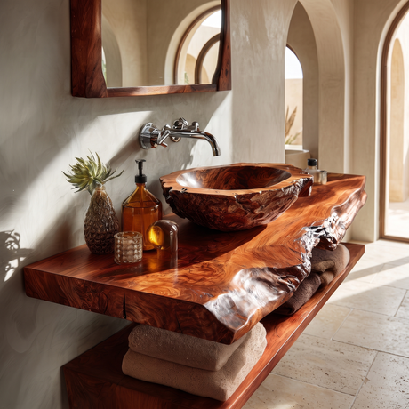 Cavello Handcrafted Live Edge Solid Wood Floating Bathroom Vanity SPA234268 Mahogany - Timberustic Floating Bathroom Vanity