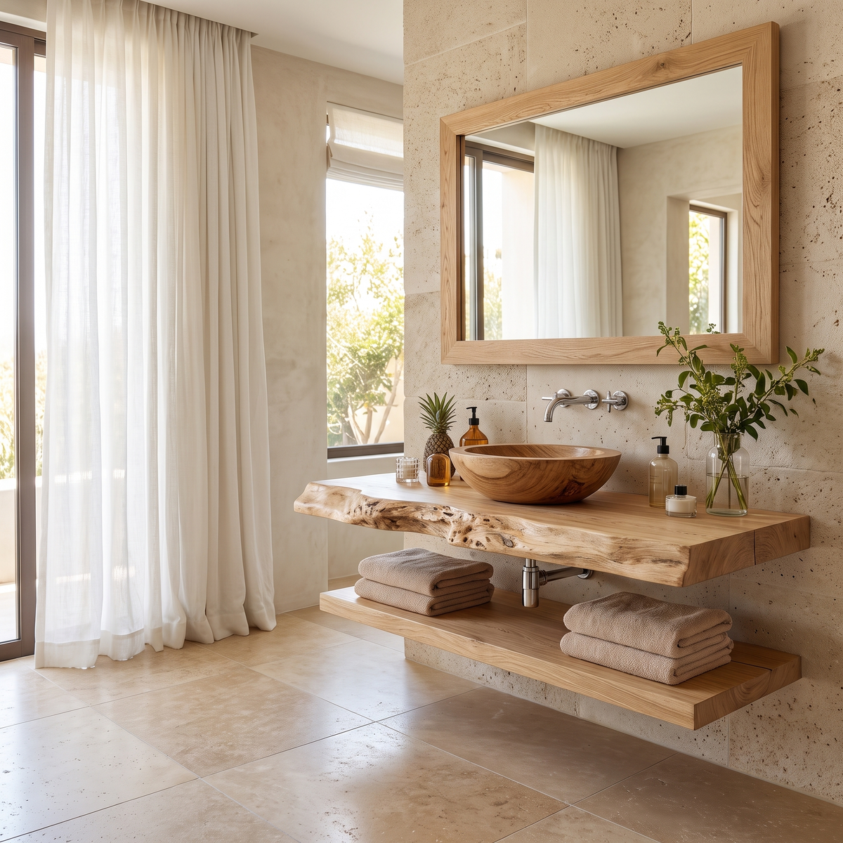 Cavello Handcrafted Live Edge Solid Wood Floating Bathroom Vanity SPA234268 Natural Oak - Timberustic Floating Bathroom Vanity