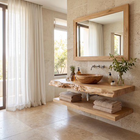 Cavello Handcrafted Live Edge Solid Wood Floating Bathroom Vanity SPA234268 Natural Oak - Timberustic Floating Bathroom Vanity