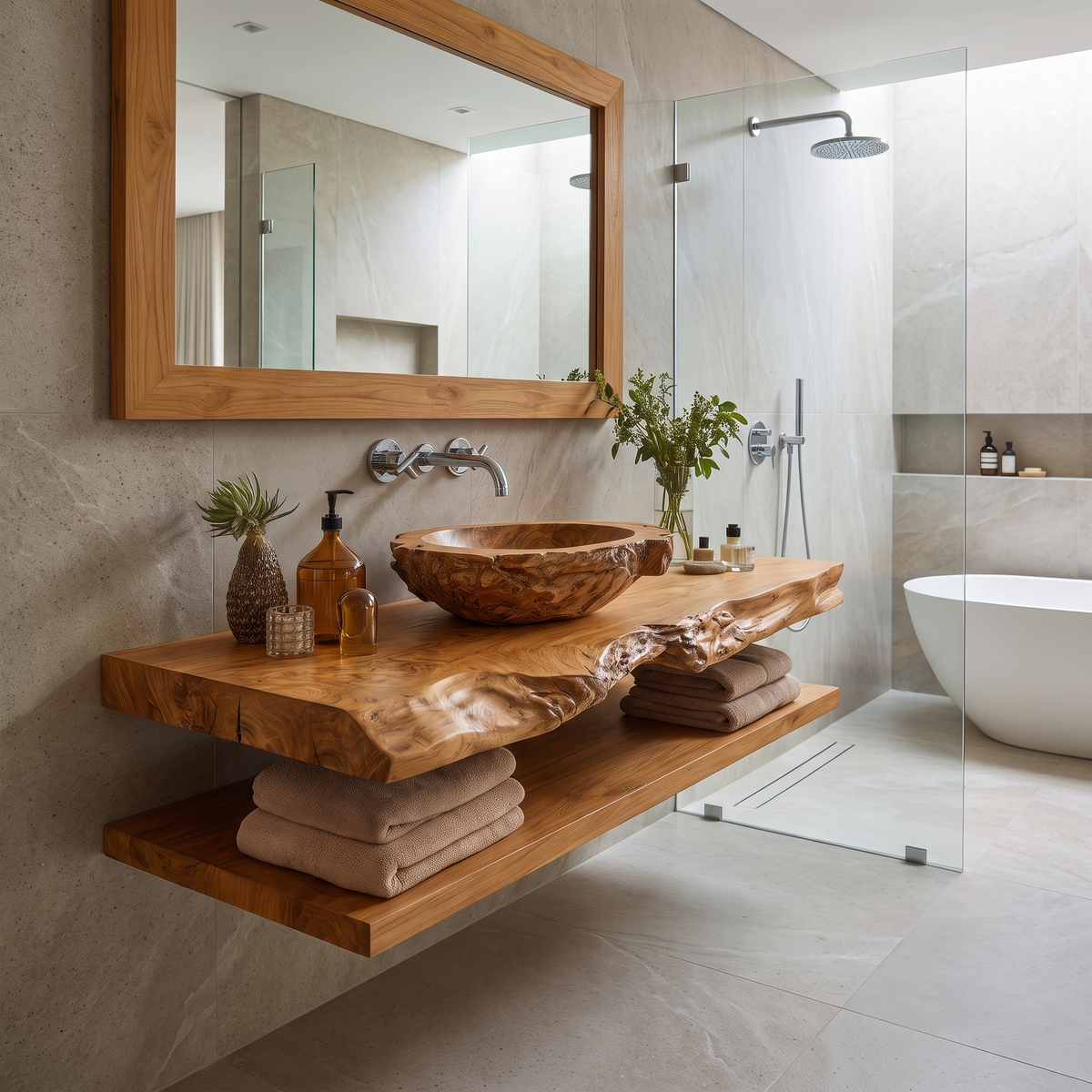 Cavello Handcrafted Live Edge Solid Wood Floating Bathroom Vanity SPA234268 Teak - Timberustic Floating Bathroom Vanity