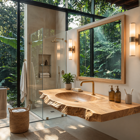 Cavira Live Edge Solid Wood Floating Bathroom Vanity with Integrated Sink SPA354645 Natural Oak - Timberustic Floating Bathroom Vanity with Integrated Sink