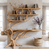 Cirevon Sculpted Solid Wood Console Table with Shelves Natural Oak - Timberustic Console Table with Shelves
