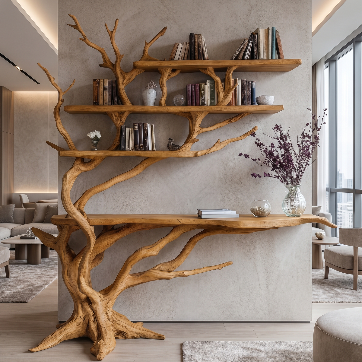 Cirevon Sculpted Solid Wood Console Table with Shelves Teak - Timberustic Console Table with Shelves
