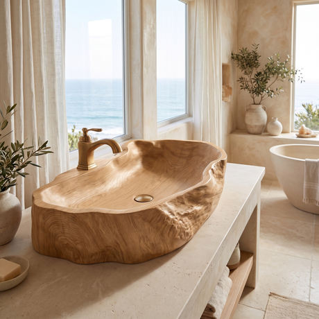 Coralhaven Handcrafted Solid Wood Vessel Sink Natural Oak - Timberustic Vessel Sinks