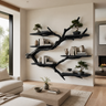 Crestbloom Handcrafted Solid Wood Floating Tree Bookshelf Black - Timberustic Floating Tree Bookshelf