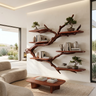 Crestbloom Handcrafted Solid Wood Floating Tree Bookshelf Mahogany - Timberustic Floating Tree Bookshelf