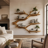Crestbloom Handcrafted Solid Wood Floating Tree Bookshelf Teak - Timberustic Floating Tree Bookshelf