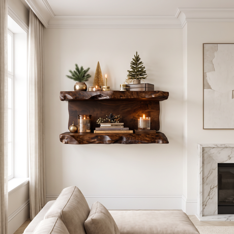 Dovren Live Edge Solid Wood Floating Shelf SPA243678 — Dark Walnut