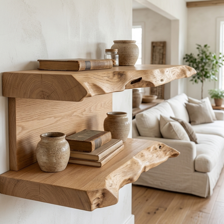 Dovren Live Edge Solid Wood Floating Shelf SPA243678 — Natural Oak