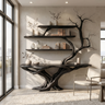 Draevon Sculpted Solid Wood Console Table with Shelves Black - Timberustic Console Table with Shelves