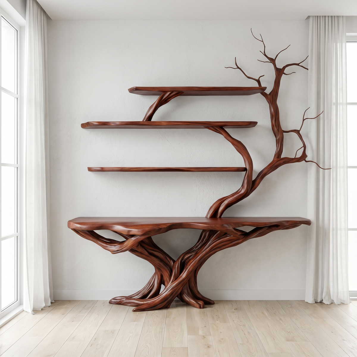Draevon Sculpted Solid Wood Console Table with Shelves Mahogany - Timberustic Console Table with Shelves