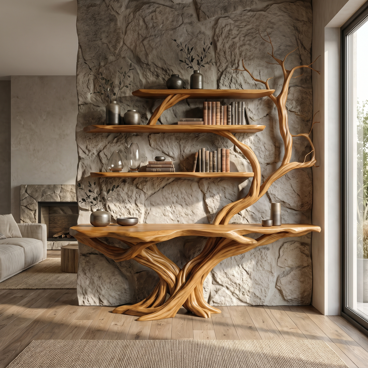 Draevon Sculpted Solid Wood Console Table with Shelves Teak - Timberustic Console Table with Shelves