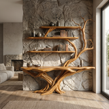 Draevon Sculpted Solid Wood Console Table with Shelves Teak - Timberustic Console Table with Shelves