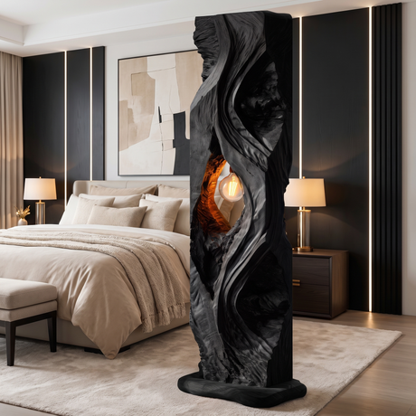 Dravaryn Sculpted Solid Wood Floor Lamp Black - Timberustic Floor Lamp