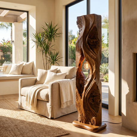 Dravaryn Sculpted Solid Wood Floor Lamp Brown - Timberustic Floor Lamp