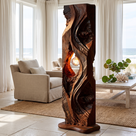 Dravaryn Sculpted Solid Wood Floor Lamp Dark Walnut - Timberustic Floor Lamp
