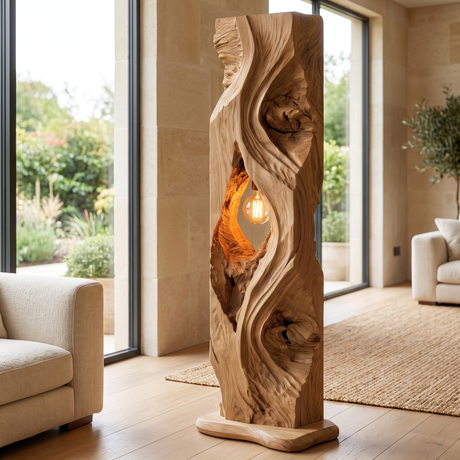 Dravaryn Sculpted Solid Wood Floor Lamp Natural Oak - Timberustic Floor Lamp