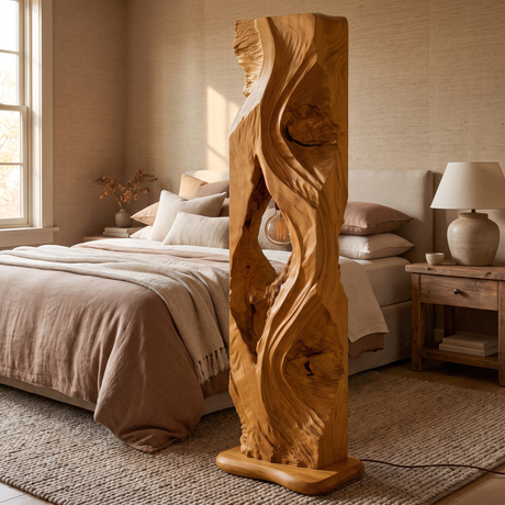 Dravaryn Sculpted Solid Wood Floor Lamp Teak - Timberustic Floor Lamp