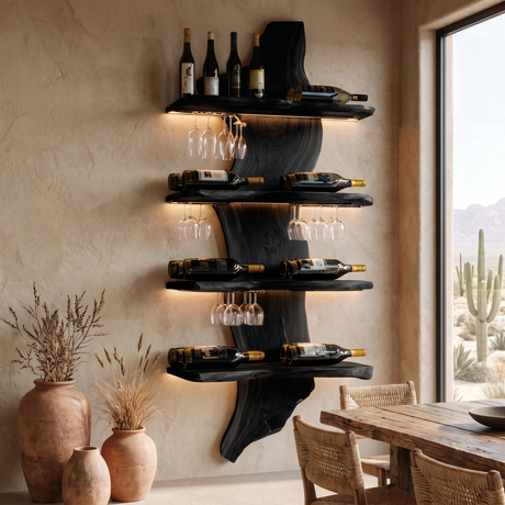 Dravik Live Edge Solid Wood Floating Wine Shelf SPA297551 Black - Timberustic Floating Wine Shelf