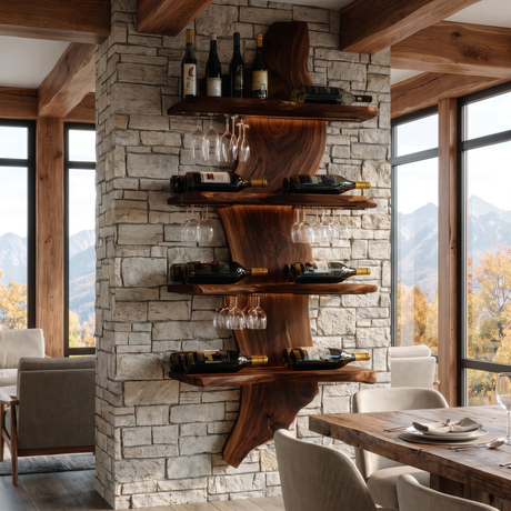 Dravik Live Edge Solid Wood Floating Wine Shelf SPA297551 Dark Walnut - Timberustic Floating Wine Shelf