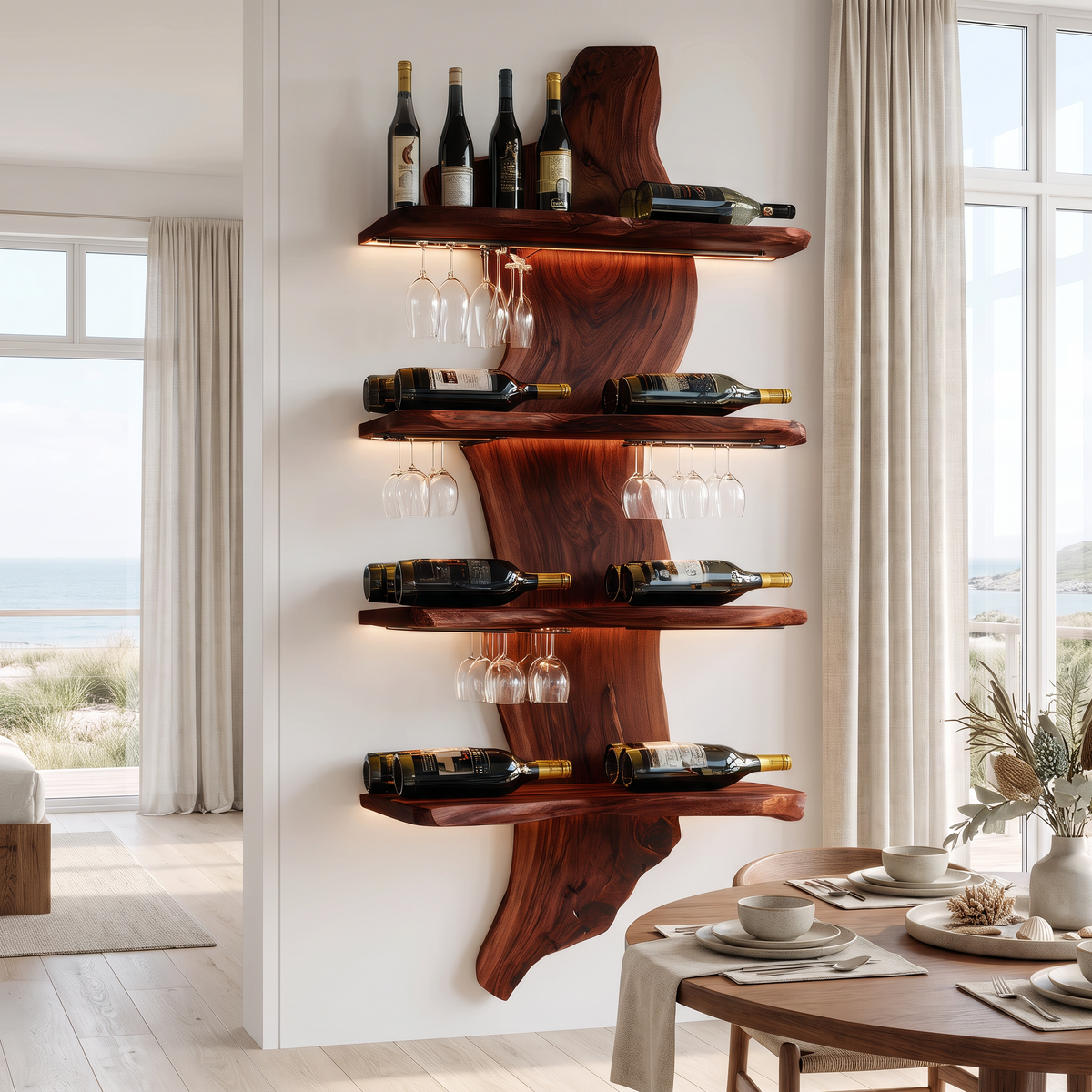 Dravik Live Edge Solid Wood Floating Wine Shelf SPA297551 Mahogany - Timberustic Floating Wine Shelf