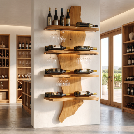 Dravik Live Edge Solid Wood Floating Wine Shelf SPA297551 Teak - Timberustic Floating Wine Shelf