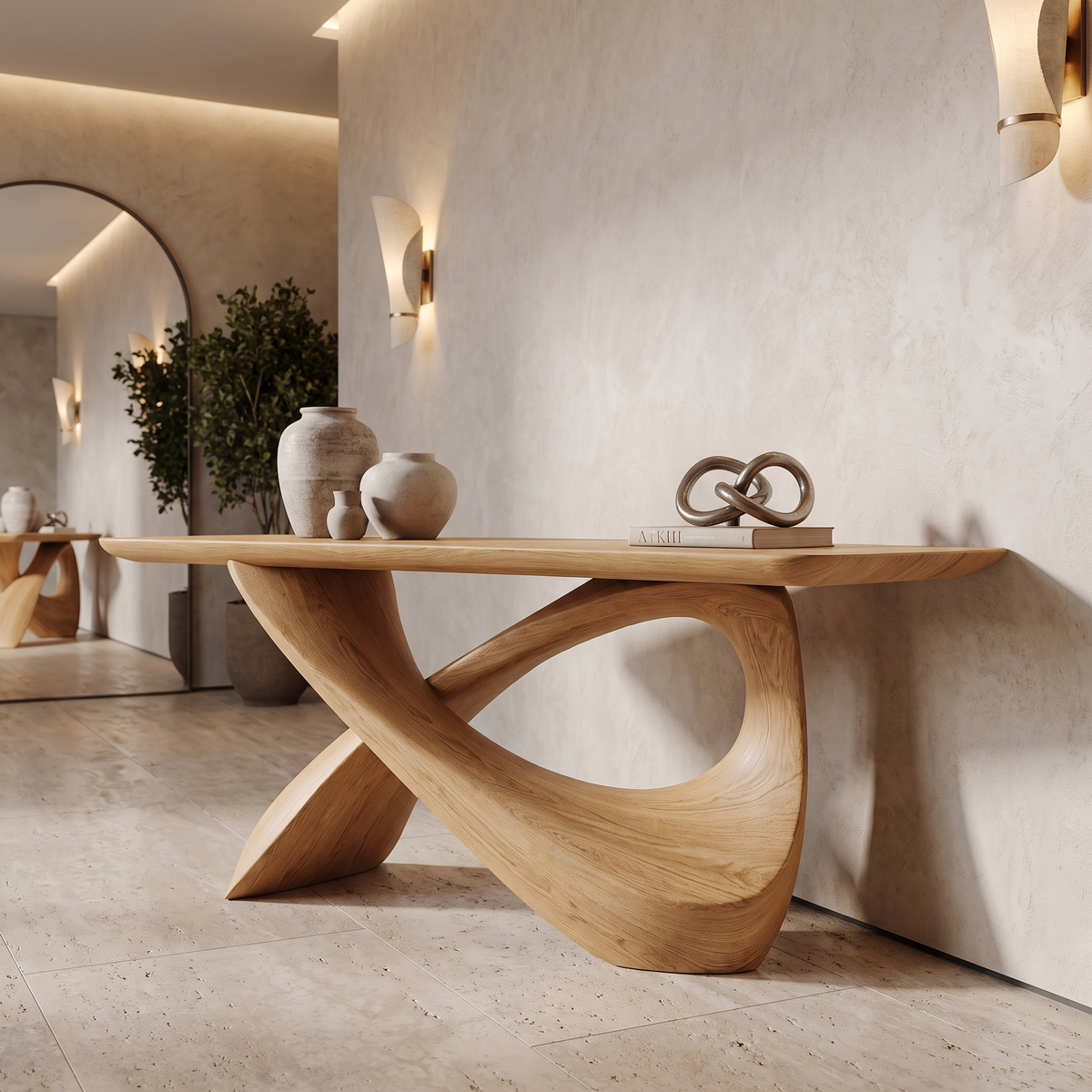 Dravoryn Sculpted Solid Wood Console Table Natural Oak - Timberustic Console Table