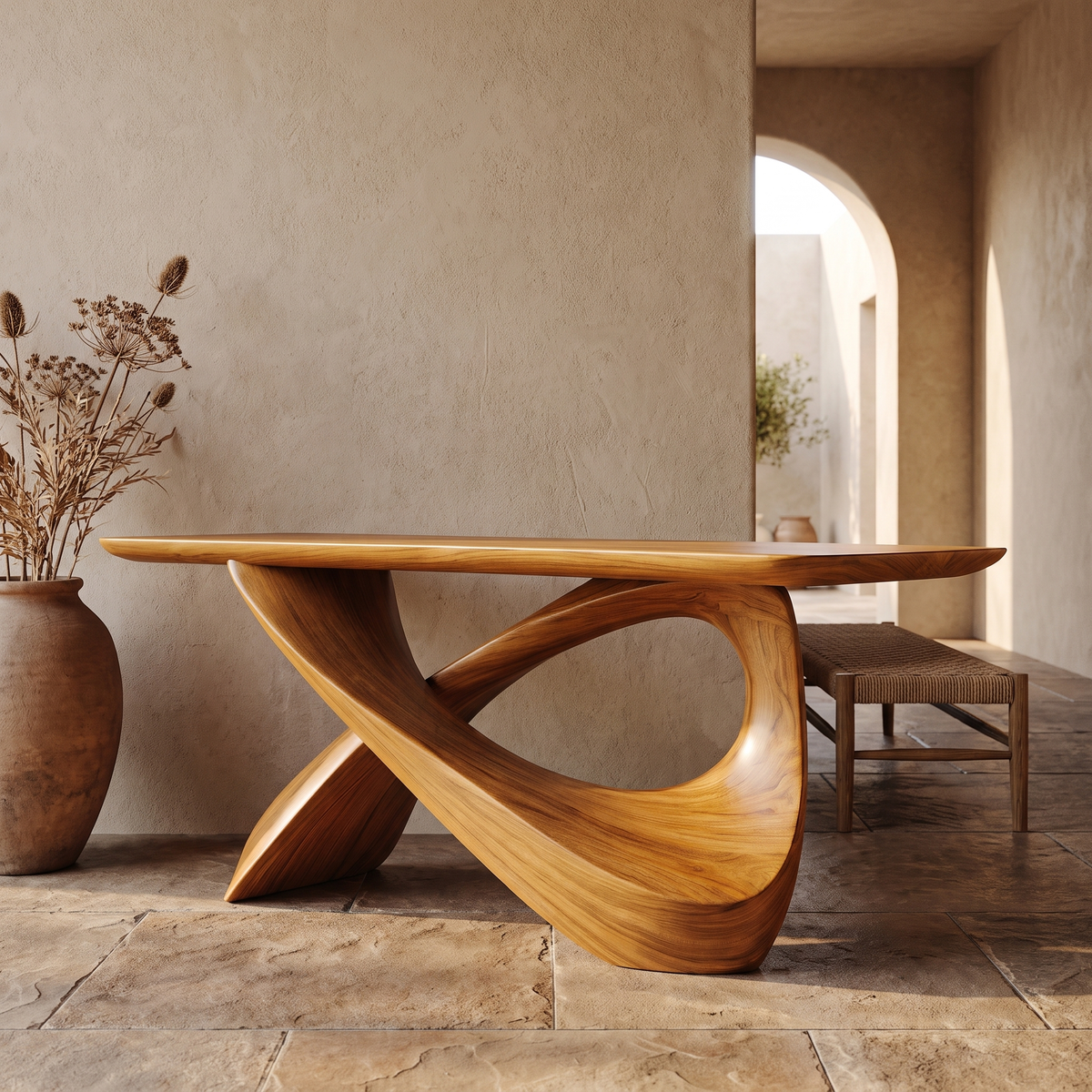 Dravoryn Sculpted Solid Wood Console Table Teak - Timberustic Console Table