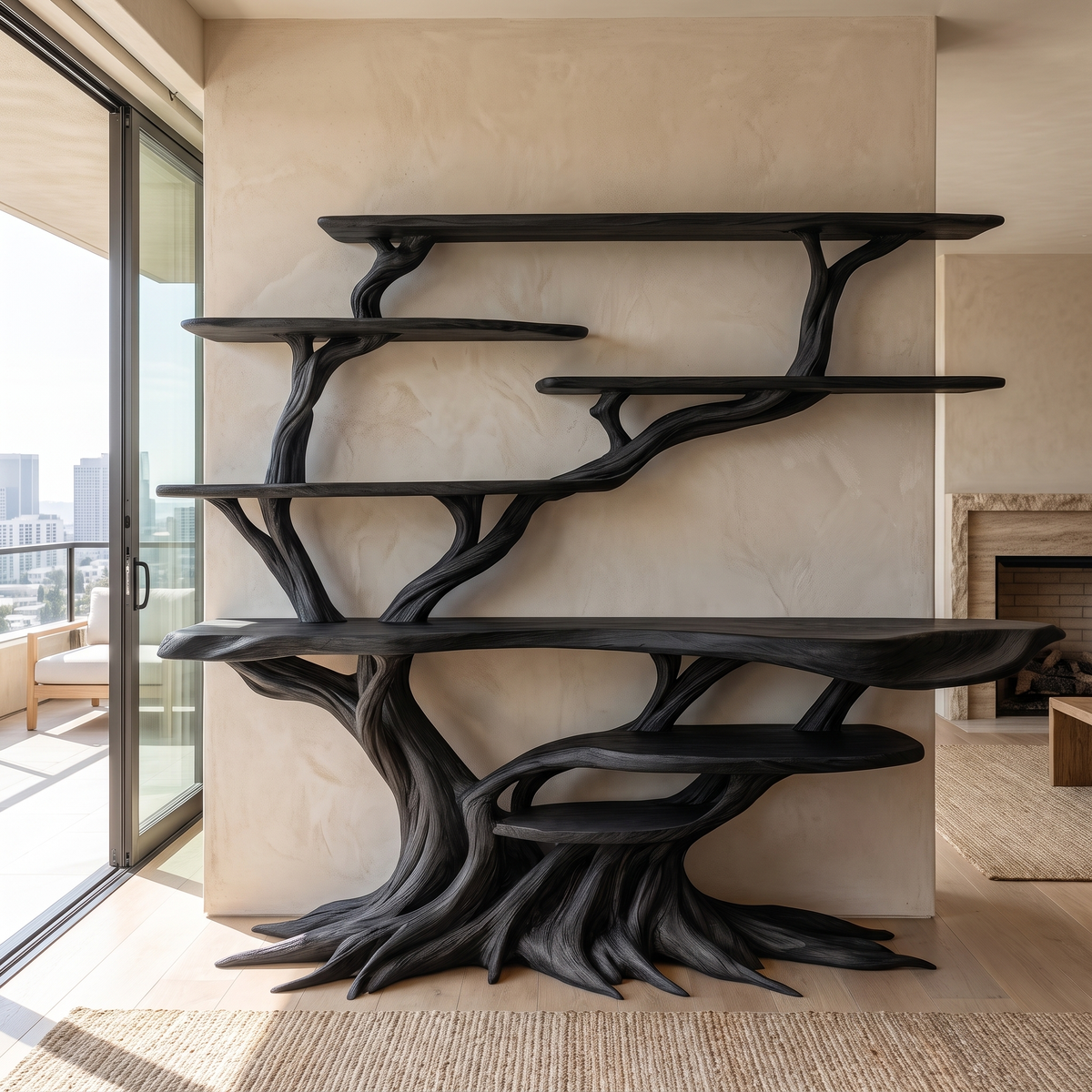 Drevanor Sculpted Solid Wood Console Table with Shelves Black - Timberustic Console Table with Shelves