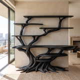 Drevanor Sculpted Solid Wood Console Table with Shelves Black - Timberustic Console Table with Shelves