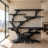 Drevanor Sculpted Solid Wood Console Table with Shelves Black - Timberustic Console Table with Shelves