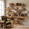 Drevanor Sculpted Solid Wood Console Table with Shelves Natural Oak - Timberustic Console Table with Shelves