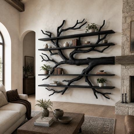 Driftbark Handcrafted Solid Wood Floating Tree Bookshelf Black - Timberustic Floating Tree Bookshelf