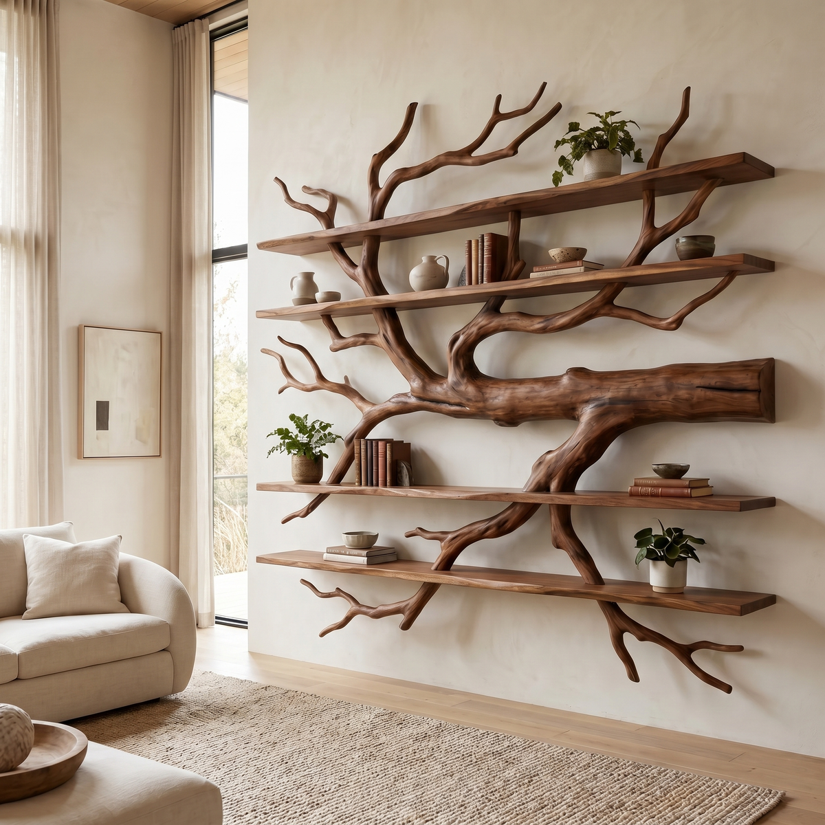 Driftbark Handcrafted Solid Wood Floating Tree Bookshelf Brown - Timberustic Floating Tree Bookshelf