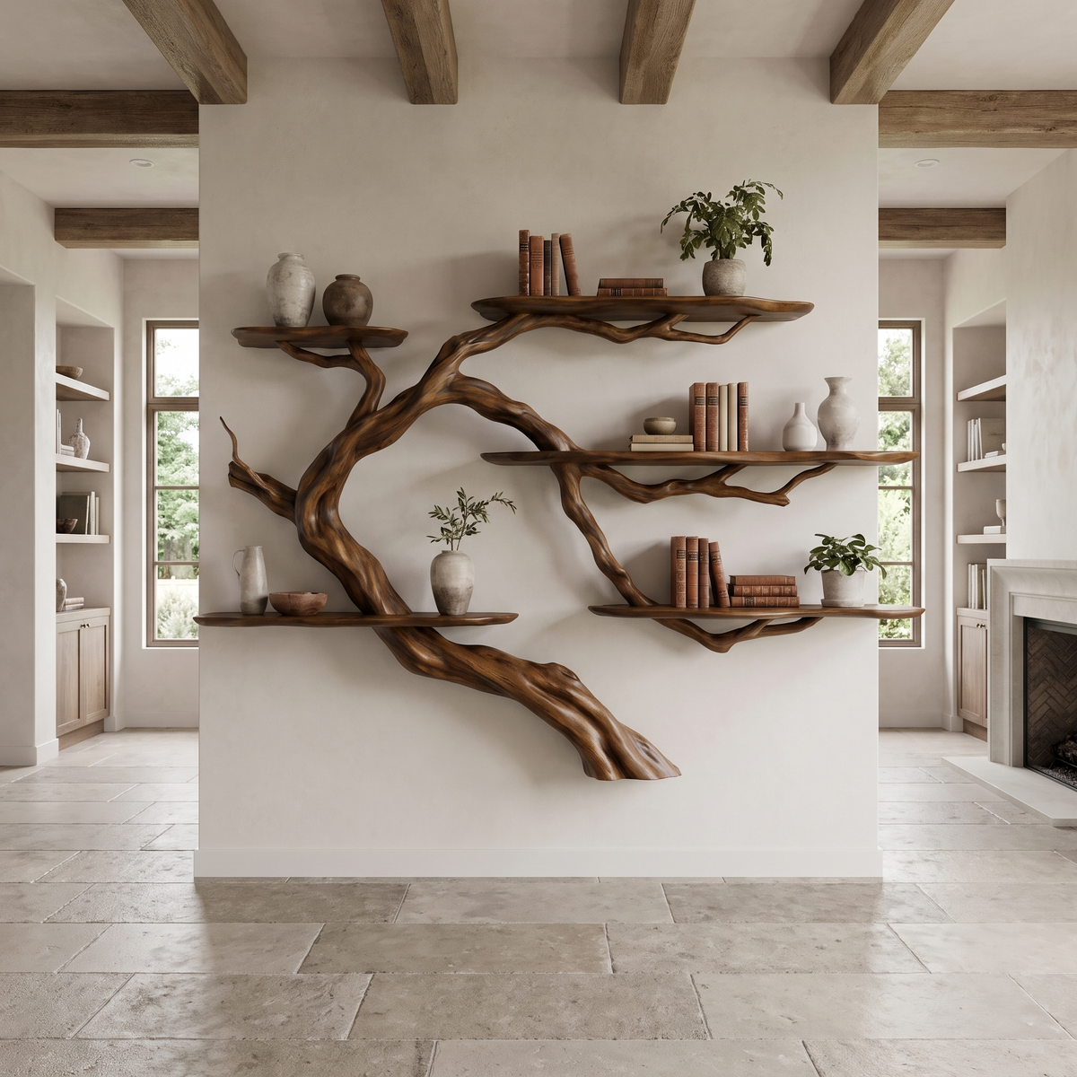 Driftbranch Handcrafted Solid Wood Floating Tree Bookshelf Brown - Timberustic Floating Tree Bookshelf
