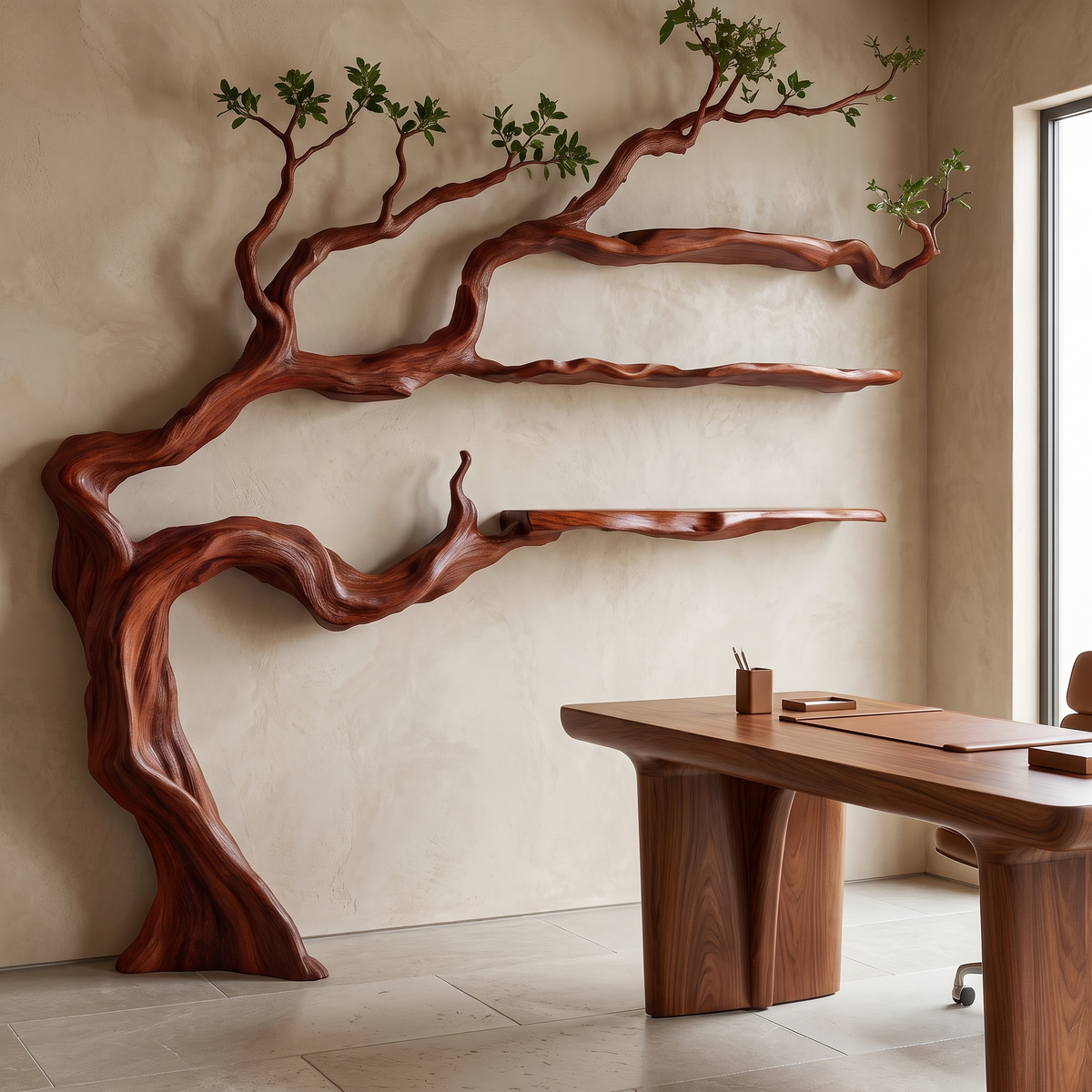 Driftgrove Handcrafted Solid Wood Tree Bookshelf Mahogany - Timberustic Tree Bookshelf