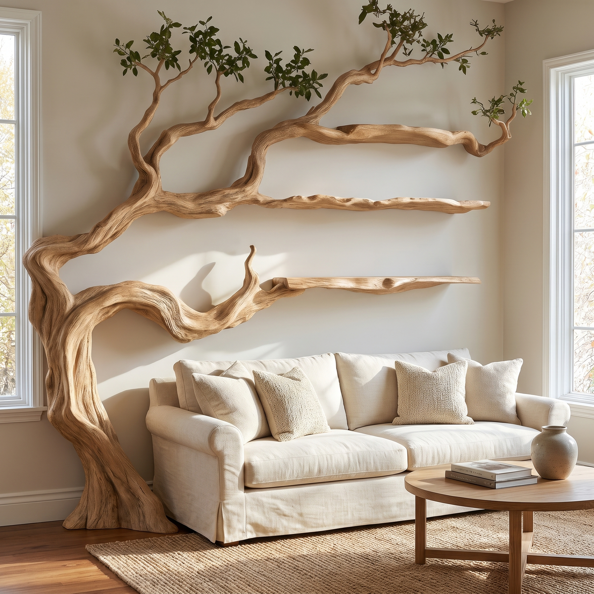Driftgrove Handcrafted Solid Wood Tree Bookshelf Natural Oak - Timberustic Tree Bookshelf