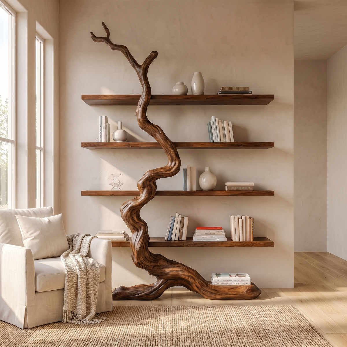 Driftroot Handcrafted Solid Wood Tree Bookshelf Brown - Timberustic Tree Bookshelf