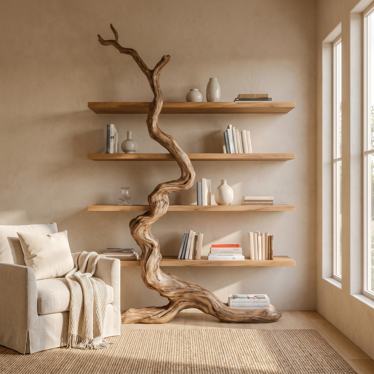 Driftroot Handcrafted Solid Wood Tree Bookshelf Natural Oak - Timberustic Tree Bookshelf