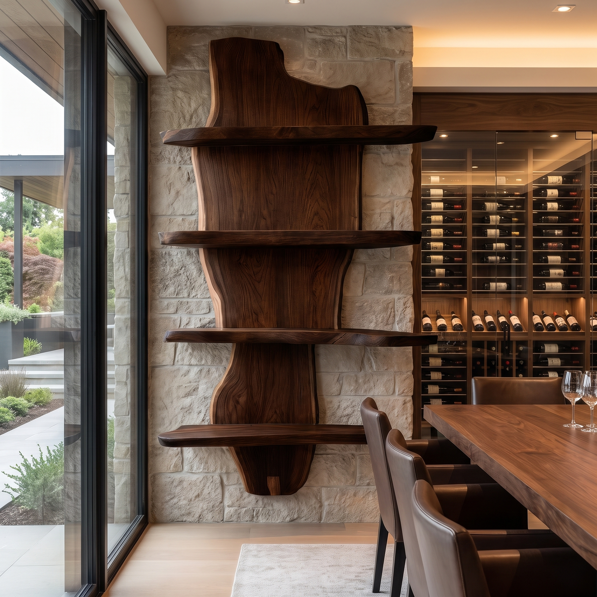 Elaric Live Edge Solid Wood Floating Wine Shelf SPA297574 Dark Walnut - Timberustic Floating Wine Shelf